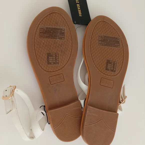 Forever 21 White Tan Tong Sandals With Ankle Straps Minimalist Design Size US 8 - Picture 9 of 12